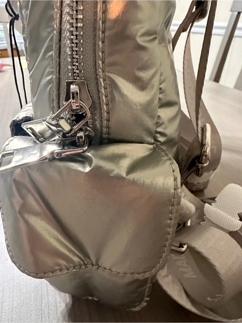 Steve Madden Metallic Silver Puffer Mini Backpack